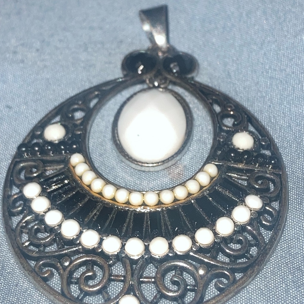 Vintage White And Silver Filigree Pendant